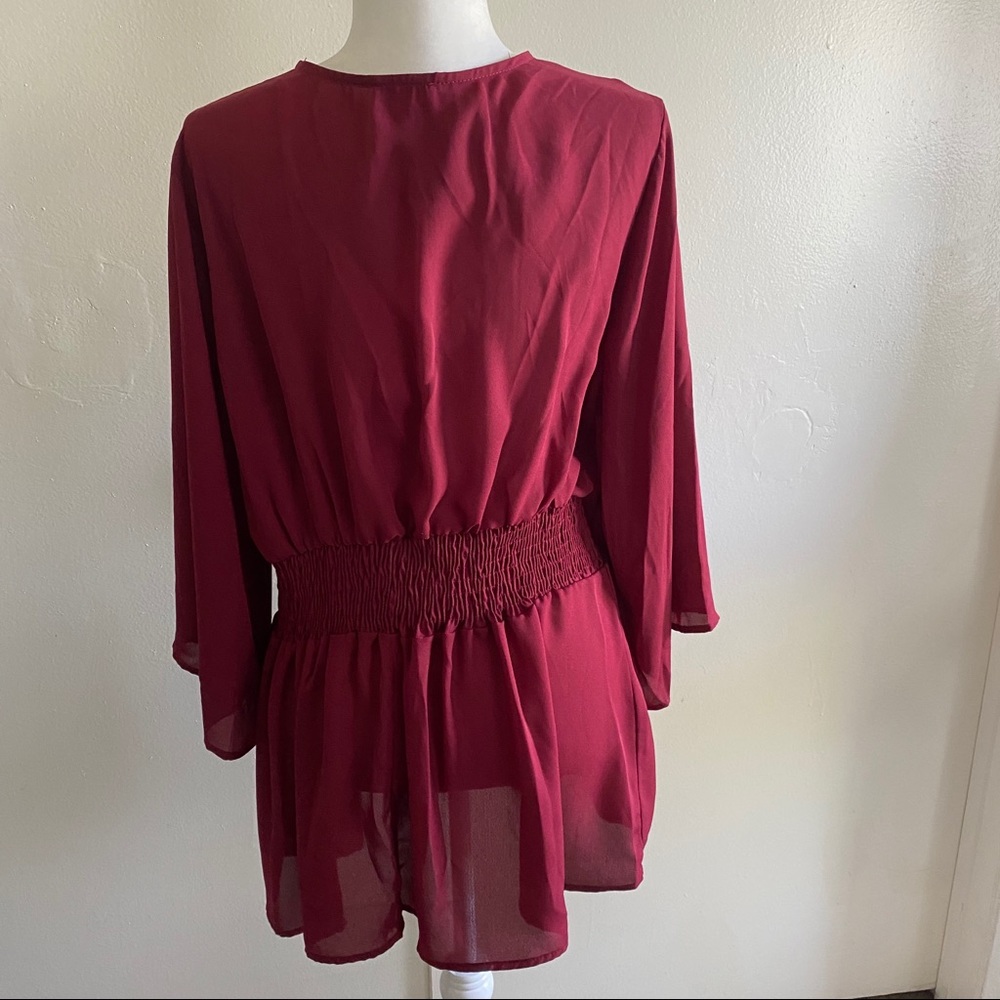 Button Front Smocked Babydoll Blouse - Picture 6 of 6